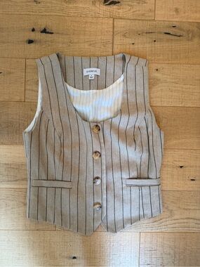 Evereve Tan Pinstripe Linen-Blend Vest